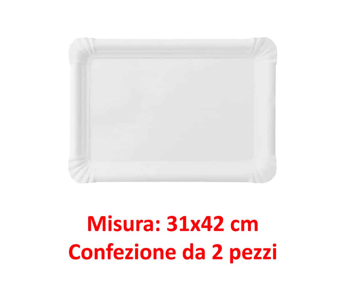 Vassoi di carta bianco 26×35 e 31×42 cm, vassoi usa e getta per feste, vassoio rettangolare per dolci, pasticcini, pizzette - immagine 9